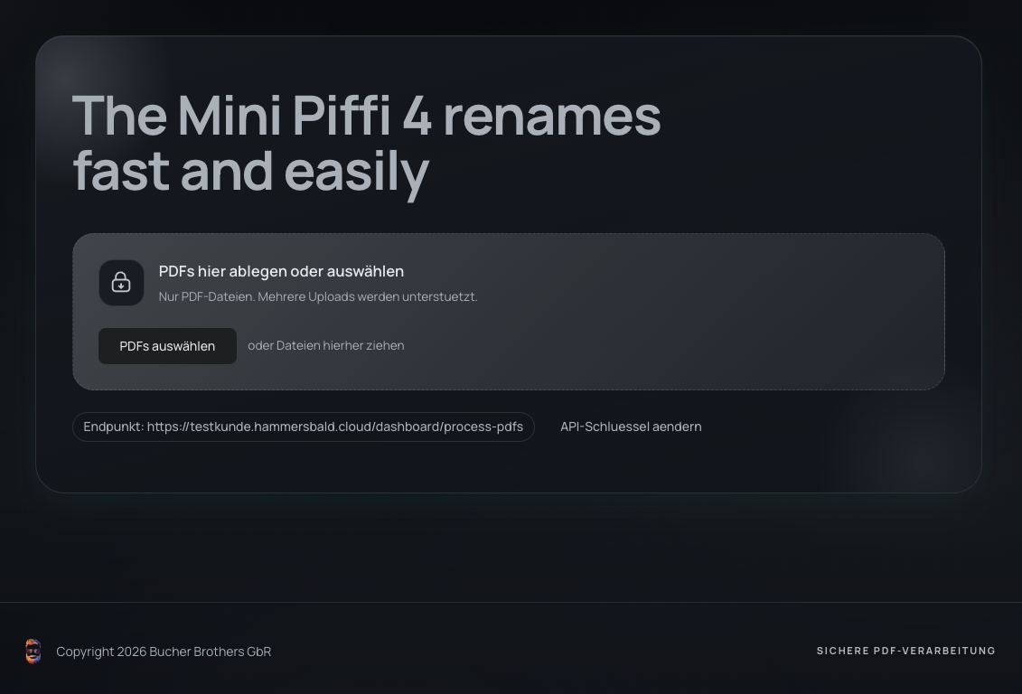 Benutzeroberfläche des Mini-Piffi-4-Extraktions-Tools