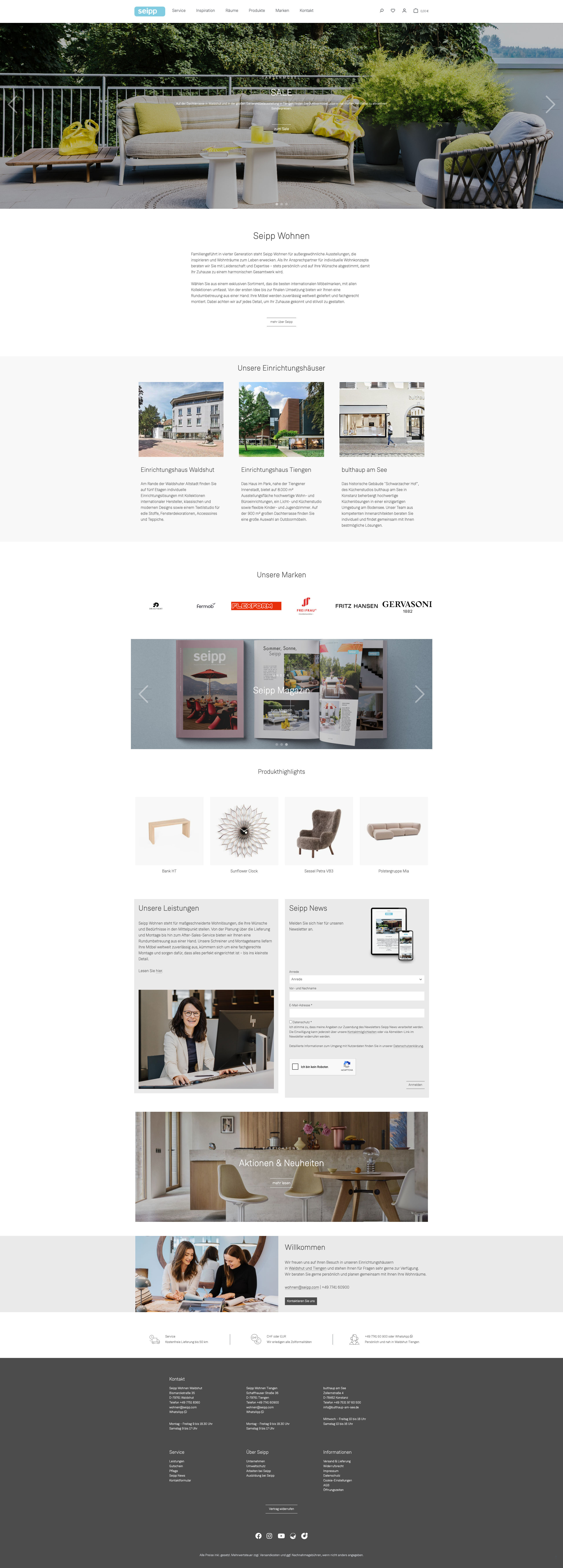 Startseite des Onlineshops von Seipp Wohnen